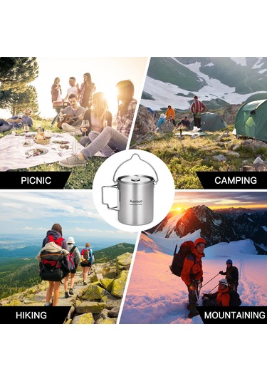 Aomiun 750ml Paslanmaz Çelik Tencere Taşınabilir Su Kupa Bardak Kapaklı Ve Katlanabilir Saplı Dış Mekan Gümüş