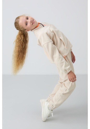 Tommy Life Bej Kalın Yumuşak Dokulu Standart Fit Nakışlı Polar Kız Çocuk Sweatshirt - 75157 Bej