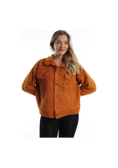 Kadın Çıt Çıt Kapamalı Kıvırcık Peluş Ceket Tarçın
