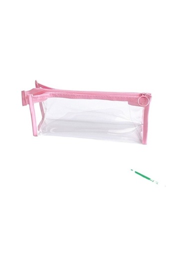 Şeffaf Büyük Kapasiteli Saklama Çantası Öğrenci Kırtasiye Kalem Kutusu 1ampl1 Açık Pembe