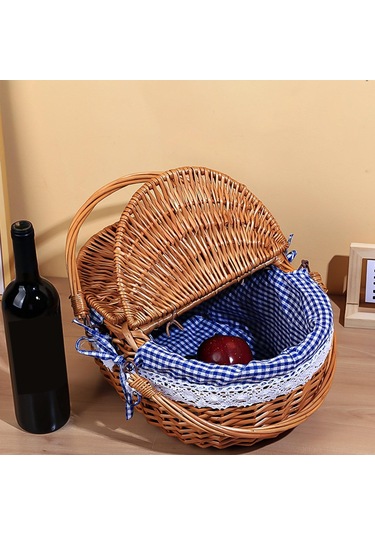 Homyl Piknik Sepeti Kırsal Pratik Hasır Depolama Park Açık Kırmızı Kareli