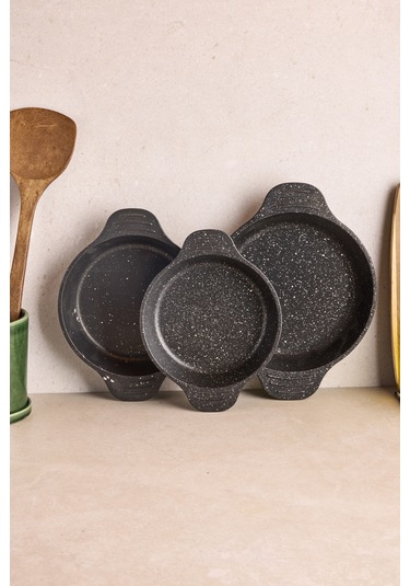 Progranito Döküm 3'lü Sahan Seti 16-18-20 Cm Siyah