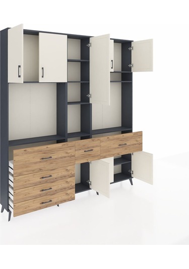 Arges Dolap 10 Raflı 6 Çekmeceli 8 Kapaklı 220x30x243 Antrasit-aytaşı/çam Aytası/atlas Çam