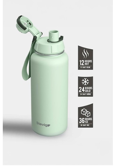 Stevig 1 Hand Leak-proof Sızdırmaz Çelik Termos 1000 Ml Smoke Green St-218