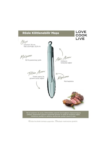 Rösle 12916 Paslanmaz Çelik Kilitlenebilir Maşa 30 CM