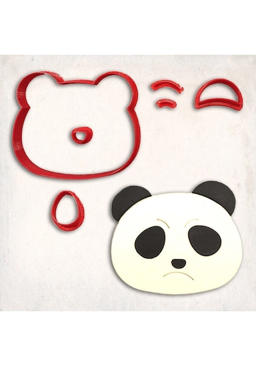 Panda Yüz-2 Detay Kurabiye Kalıp Seti 6 Parça KIrmızı