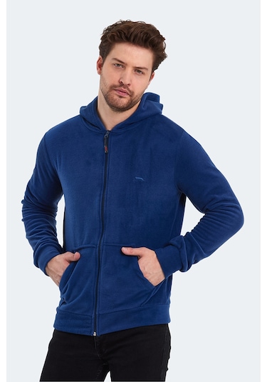 Slazenger Samson 2 Li Set Erkek Fermuarlı Kapüşonlu Cepli Sweatshırt Siyah - İndigo