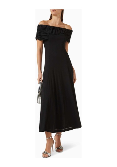 Eegen Studio Rahat Fitli Marrgot Örgü Midi Elbise - Off Shoulder, Şık Ve Çok Yönlü Tasarım Siyah