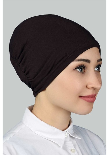 Altobeh Hazır Pratik Geçmeli Lastikli Tesettür Bone - Koyu Kahverengi