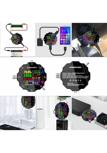 Atorch Ud18 18-arayüz Çok Bağlantı Noktalı Weichuang01 Multimetre Dc5.5 / Usb 3.0 / Tip-c Sıcaklık Güç Akım Test Cihazı Gerilim Dedektörü