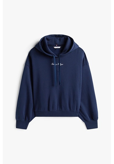 Kadın Rahat Kalıp Düşük Omuzlu Kapüşonlu Sweatshirt - Lacivert Dark Night Navy