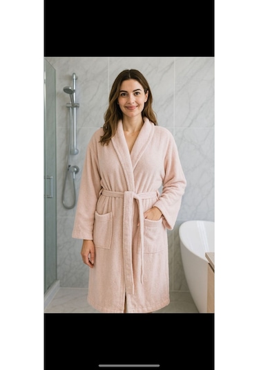 Unisex %100 Pamuklu Kapüşon'lu Bornoz Toz Pembe