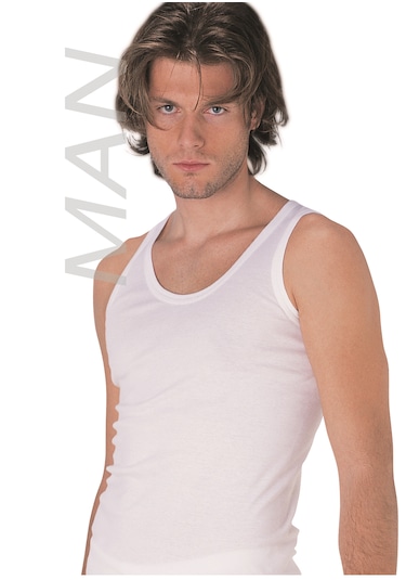 Erkek Beyaz Ribana Atlet % 100 Pamuklu Atlet 3'lü Paket 101-3b Beyaz