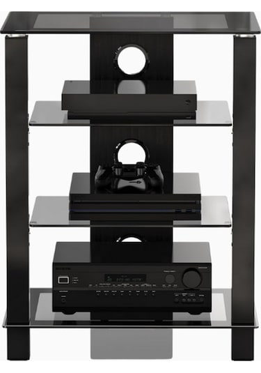 Fitueyes Tv/hifi Rafı, Cam & Alüminyum, Ayarlanabilir, 570 420 739 Mm Tv Ünitesi Siyah