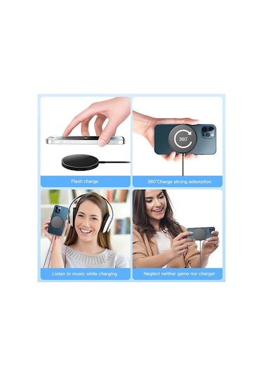 Sandwich Hızlı Şarjlı Mini Manyetik Kablosuz Şarj Cihazı + Adaptör, Gümüş