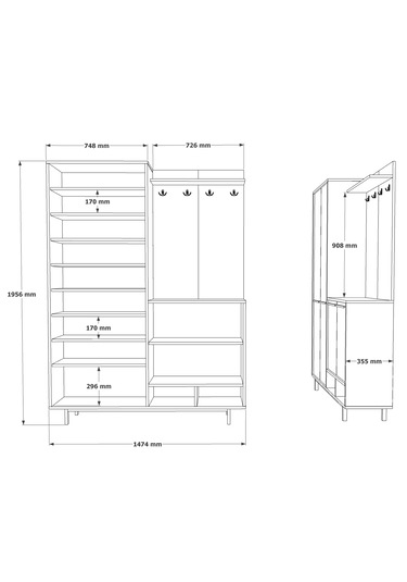 Robin Home Portmanto Vestiyer Ayakkabılık Metal Ayaklı Sepet-beyaz Ahşap - Beyaz
