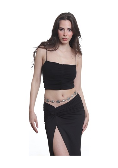 Labalaba Kadın Antik Gümüş Kaplama Geometrik Formlu Ayarlanabilir Bel Zinciri, Bel Kolyesi Antik Gümüş