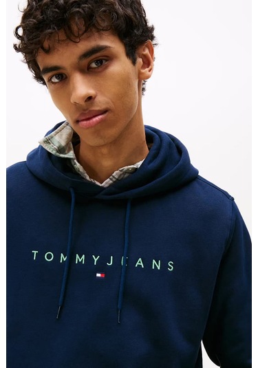 Erkek Regular Fit Yazı Baskılı Kapüşonlu Sweatshirt - Lacivert Dark Night Navy Multi