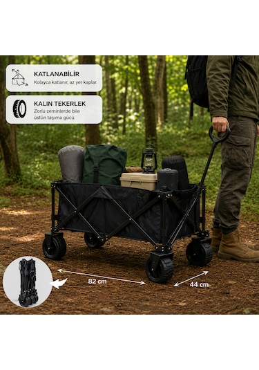 Plaj Ve Kamp İçin Katlanabilir Taşıma Arabası Kalın Tekerlekli 82 44 Cm Ölçülerinde
