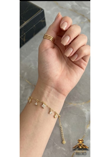 Zirkon Taş Detaylı Gold Renk Farklı Model Bileklik Altın