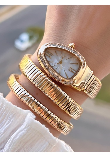 Coliseum Dolamalı Yılan Model Özel Tasarım Vintage Seri Kadın Kol Saati Cl.y001.m5 Sarı