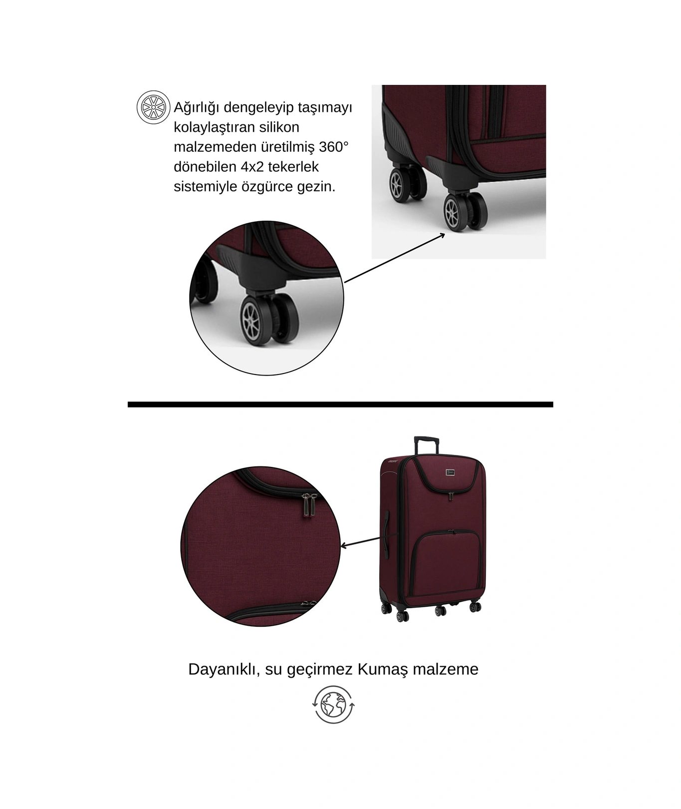 Louisiana Polo Battal Boy Bolonya Kumaş Valiz Bordo 2308 Bordo