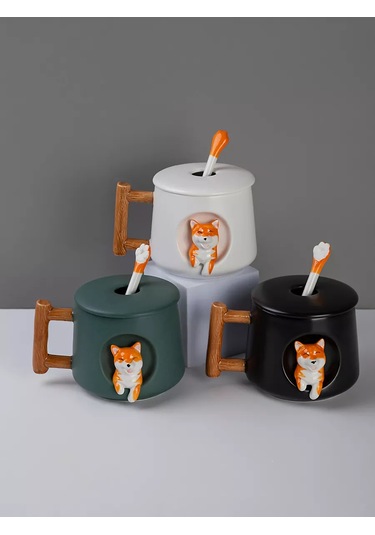 Teplo V Rukah Kapaklı Ve Kaşıklı Shiba Inu Fincanı 219546017 Beyaz