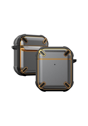 Kablosuz Kulaklık Darbeye Dayanıklı King Kong Ares Tpu Airpods Uyumlu 1/2 İçin Koruyucu Kılıf Gri