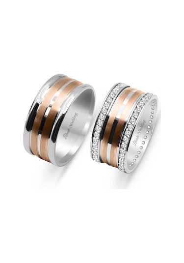 Lilarote Çift Rose Çizgi Çift Alyans 14 Ayar