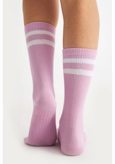 Bambu Kadın Lila Kaydırmaz Taban Silikon Baskı Yoga Fitness Pilates Bale Dans Tenis Çorabı Çok Renkli