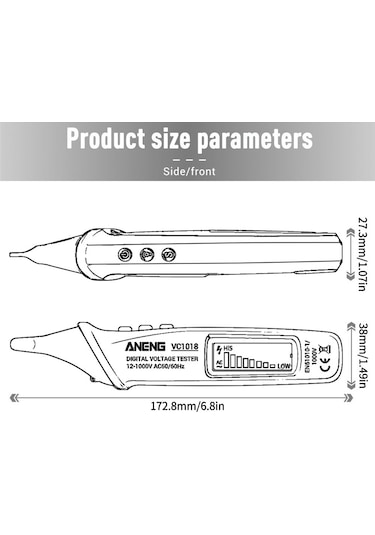 Aneng Vc1018 12v-1000v Temassız Sensörlü Dijital Ac Gerilim Ölçer N11.34