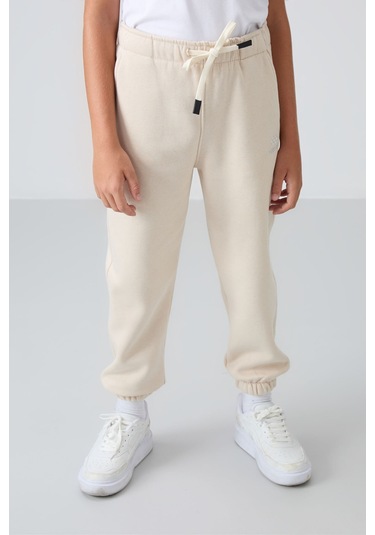 Tommy Life Bej Pamuklu Kalın İçi Tüylü Yumuşak Dokulu Standart Fit Baskılı Erkek Çocuk Eşofman Alt - 11225 Bej