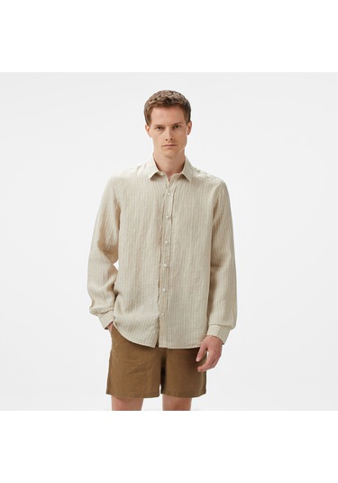 Nautica Erkek Bej Classic Fit Çizgili Gömlek Çizgili W55434t Bej