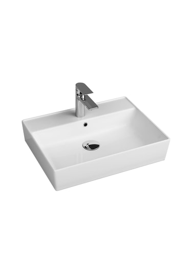 Aqua Bagno Plan Tezgah Üstü Kare Lavabo Beyaz 60 x 45 CM