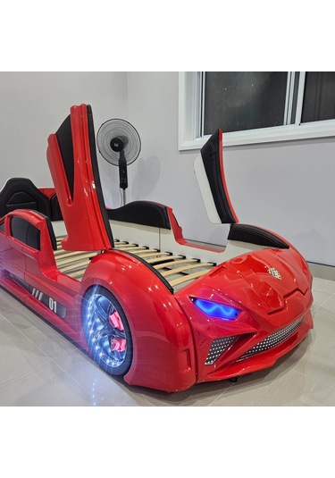 Lambo - Kapılı, Koltuklu Arabalı Yatak, Premium, Kırmızı Tek Kişilik