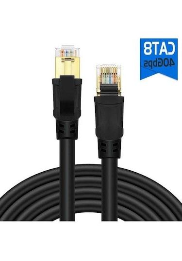 Pazly Çat8 Saf Bakır Ağ Kablosu, 40gbps Hız, 2000mhz Bant Genişliği, Siyah Uçlar, 10m