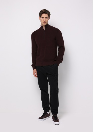 Colins Regular Fit Dik Yaka Jakarlı Erkek Bordo Kazak Cl1076736 Q1.v2 Brd Bordo