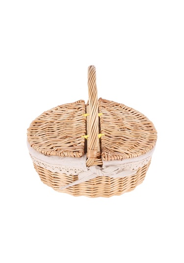 Xiaaokeji El Yapımı Saplı Hasır Sepet Hasır Kamp Piknik Sepeti Kapakları Kahverengi