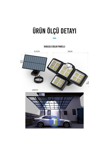 Technojet Güneş Enerjili Kumandalı Hareket Sensörlü Solar Bahçe Aydınlatma Ve Sokak Lambası 198 Led