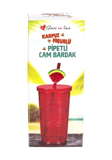 Pipetli Cam Bardak - Karpuz Figürlü