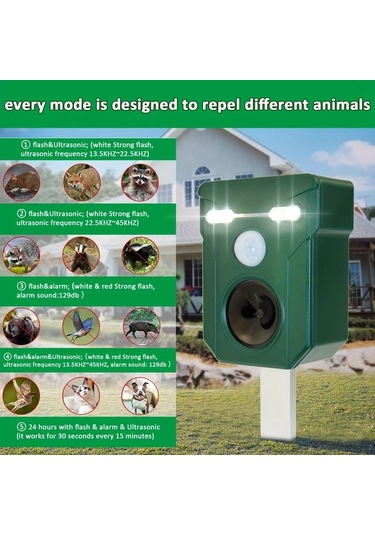 Xuweiwei 1 Paket Ultrasonik Hayvan Kovucu Dis Mekan Gunes Enerjili Hareket Isik Sensorlu Sesli Flashli Led Hayvan Caydirici