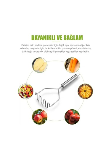 Ergonomik Tutma Saplı Patates Ezici Paslanmaz Çelik Patates Ezeceği Dayanıklı Patates Ezecek Çelik