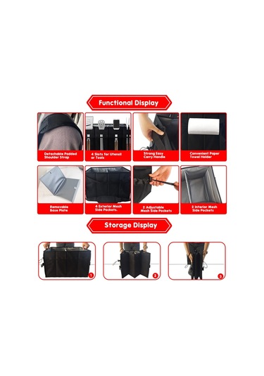 Xiaaokeji Izgara Piknik Çantası Düzenleyici Kağıt Havlu Tutuculu Barbekü Çantası Siyah