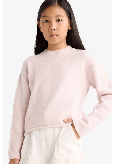 Defacto Kız Çocuk Standart Fit Bisiklet Yaka Triko Kazak F0108a825wnpn692 Pembe