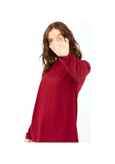 Desen Triko Kadın Likralı Uzun Kol Basic Yarım Balıkçı Bluz 0240016 Vişne Vişne