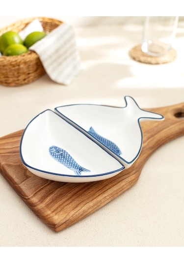 Madame Coco Marine 2 Parça Sunum Tabağı Taba0000000118 Sunum Tabağı-mavi/beyaz