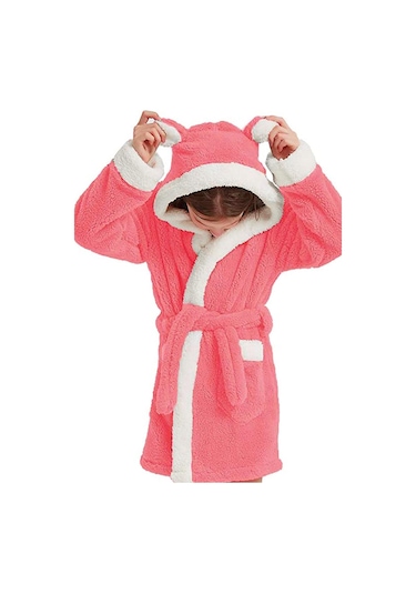 Maisonart Bunny Kapşonlu Unisex Wellsoft Çocuk Peluş Sabahlık Bornoz Pembe 4-5 Yaş Pembe