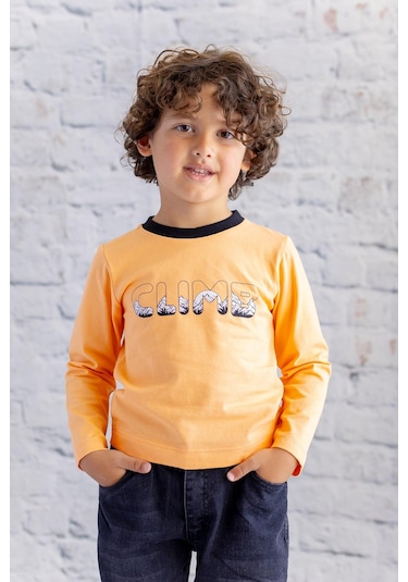 Erkek Çocuk Baskılı T-shirt - Turuncu Turuncu