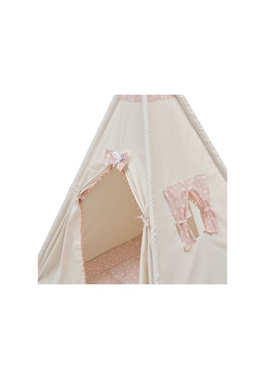 Exorbaby Lüks,büyük Boy,ahşap Ve Pamuklu Naturel Kumaş,toplanmaz,devrilmez,puf Minderli Oyun Çadırı Pembe