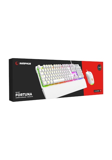 Rampage Km-rx7 Fortuna V2 Gökkuşağı Aydınlatmalı Usb Beyaz Gaming Combo Q Gaming Klavye + 12800 Dpi Mouse Lazer